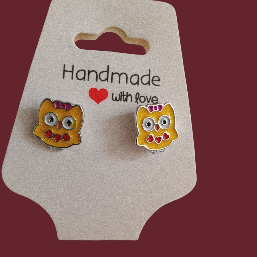 Yellow Owl Stud Earrings Whimsical Handmade Jewelry